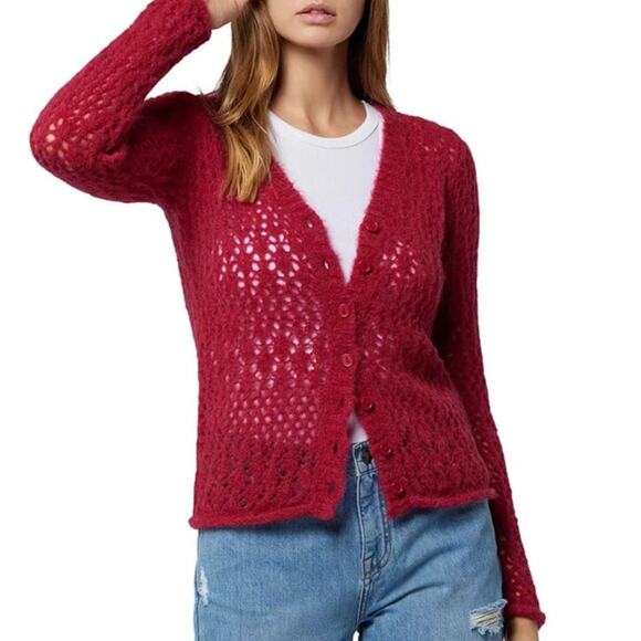 Joie Vara Sweater Womens XS Wool Alpaca Blend Open Knit Cardigan Button Up Soft - Picture 1 of 15